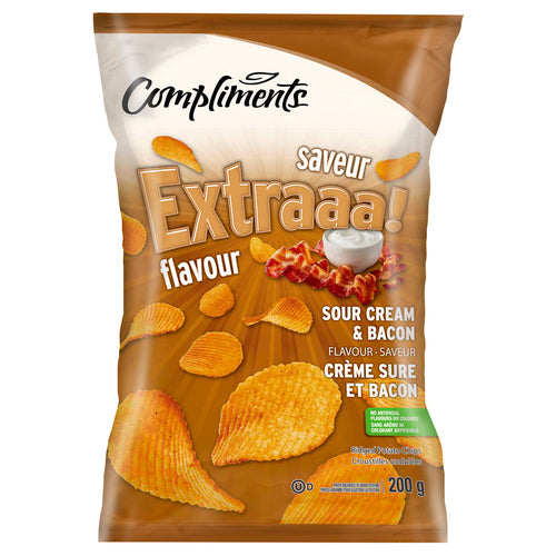 Compliments Extraaa Sour Cream & Bacon Ridge Chips  200g