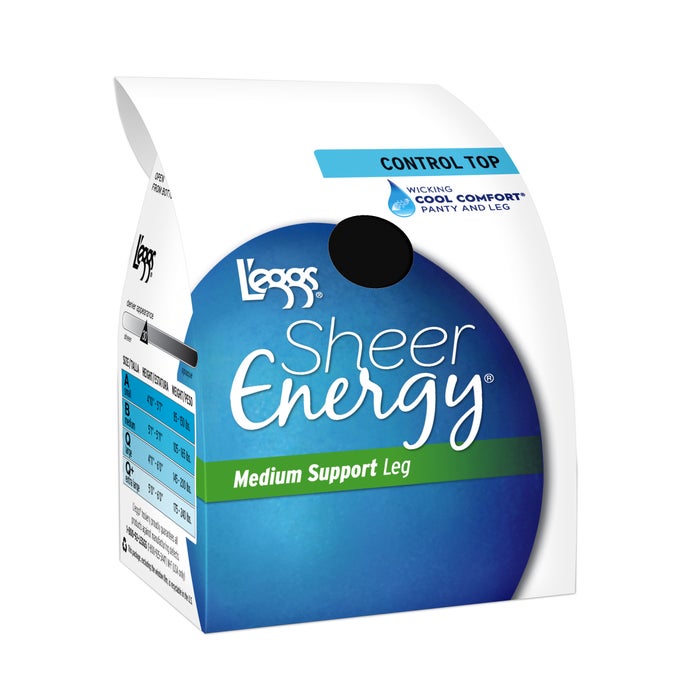 L'eggs Black Sheer Toe Sheer Energy Nylons Size A, 6pk