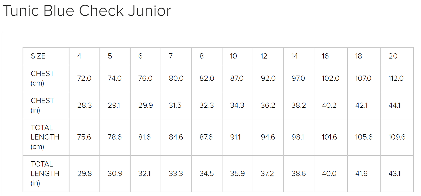 Girls Summer Tunic Blue Check Junior